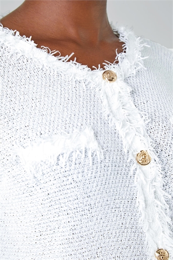 Button Detail Fringe Knit Jacket 16103538