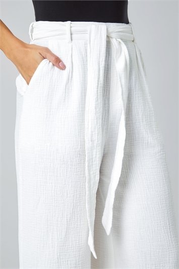 Textured Cotton Wide Leg Trousers 18053238