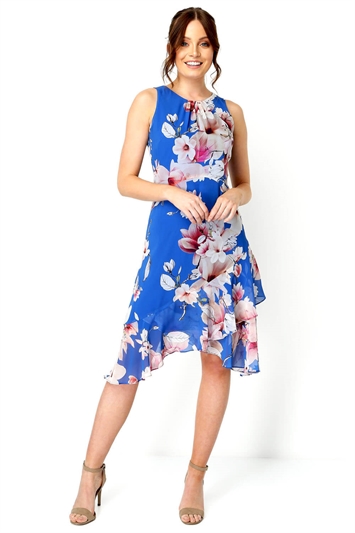 Floral Chiffon Hanky Hem Ruffle Dress 14050980