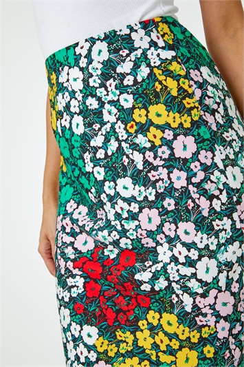 Contrast Floral Elastic Waist Midi Skirt 17023758