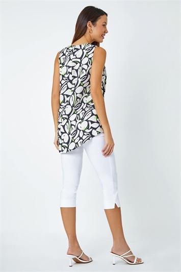 Sleeveless Abstract Print Pleated Top 20155108