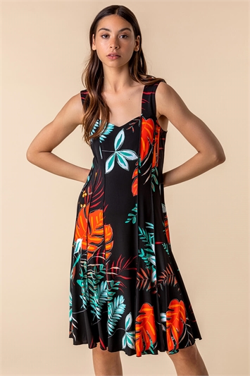 Tropical Print Panel Swing Dress 14151308