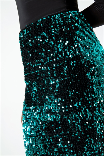 Sequin Embellished Velour Stretch Skirt 17034991
