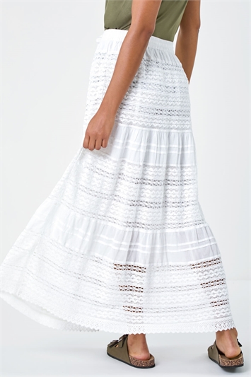 Lace Detail Cotton Maxi Skirt 17040794