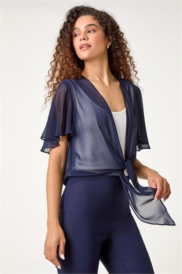 Chiffon Draped Tie Front Cover Up