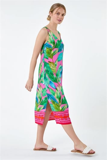 Tropical Border Print Midi Dress