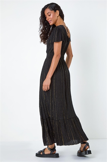 Button Front Shimmer Stripe Maxi Dress 14559108