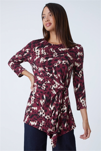 Abstract Print Side Twist Stretch Top 19247475