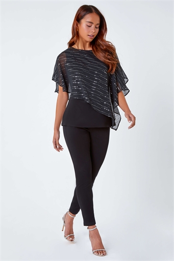 Petite Shimmer Chiffon Overlay Stretch Top 19239458