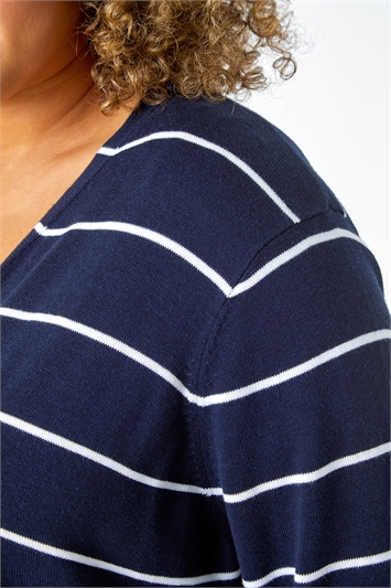 Curve Stripe Cotton Blend Longline Cardigan 16112160