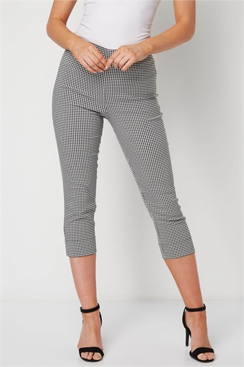Gingham Elastic Waist Stretch Cropped Trouser 18011808