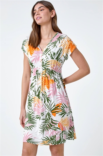 Tropical Floral Gathered Stretch Dress