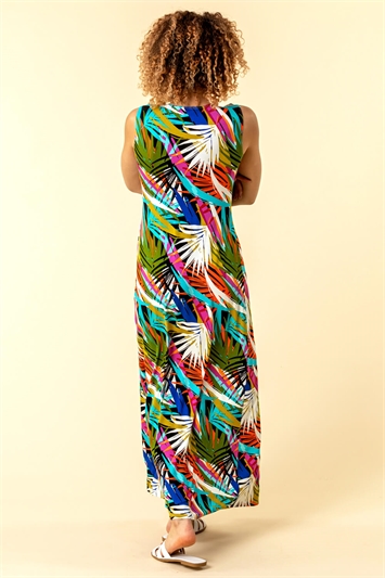 Palm Print Twist Waist Maxi Dress 14100958