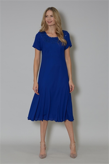 Julianna Georgette Fit and Flare Dress in Royal Blue - Roman Originals UK