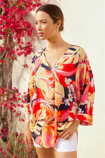 Tropical Print Relaxed Kimono Top 20134864
