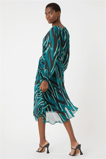 Abstract Print Shirred Waist Midi Dress 14293234