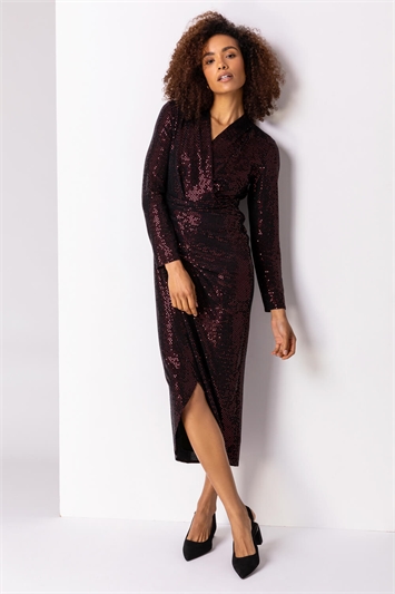 Sequin Embellished Ruched Wrap Dress 14111378