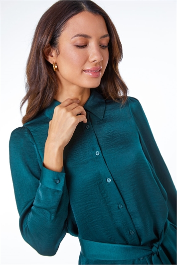 Hammered Satin Belted Tunic Shirt 10110728