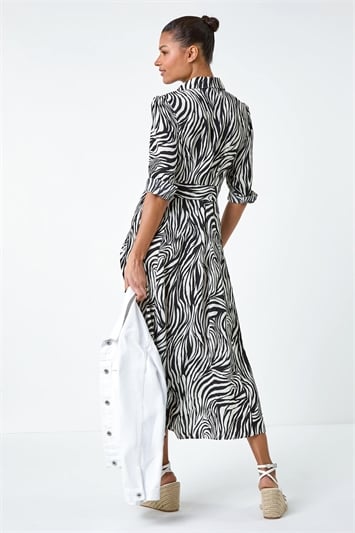 Zebra Print Midi Shirt Dress 14443508