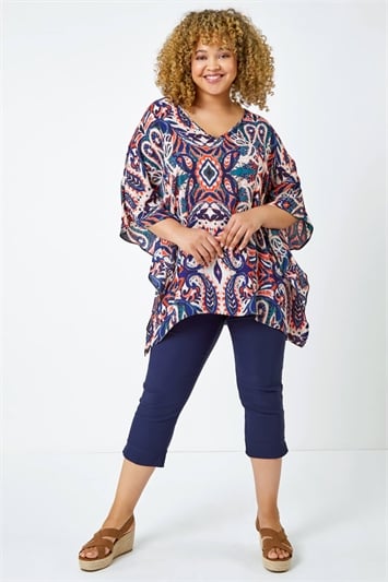Curve Paisley Print  V-Neck Relaxed Tunic Top