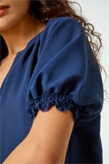 Puff Sleeve Button Detail V-Neck Blouse 20126360