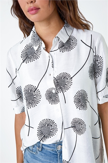 Cotton Blend Dandelion Print Shirt 10128438