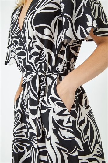 Graphic Print Belted Wrap Playsuit 14380808