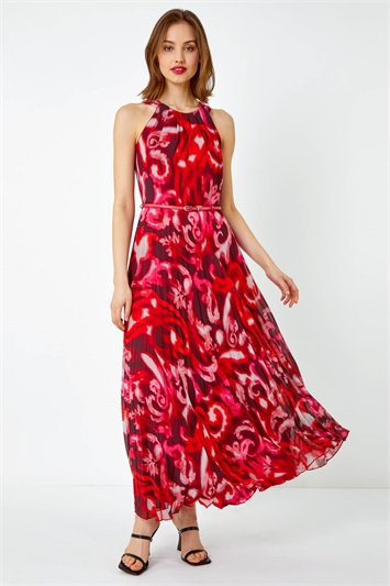 Swirl Print Pleated Maxi Dress 14388478