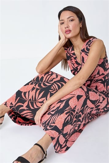 Sleeveless Floral Print Maxi Stretch Dress