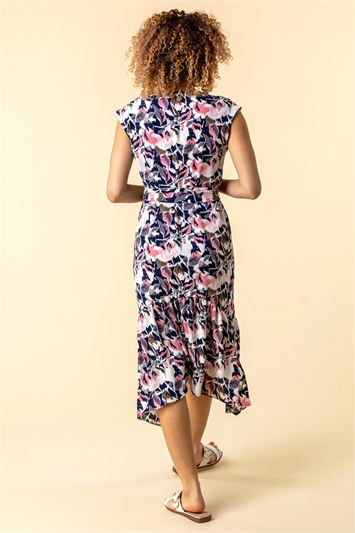 Abstract Floral Print Button Down Dress 14143772