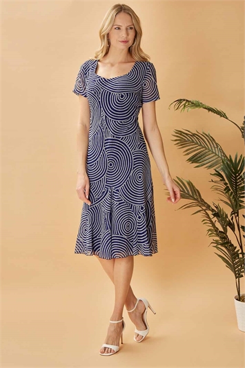 Julianna Spot Print Bias Cut Dress In Navy Roman Originals Uk