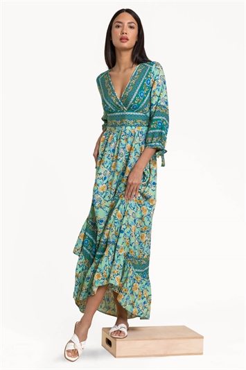Floral Border Print Wrap Maxi Dress 14257068