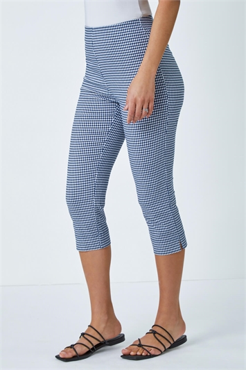 Gingham Elastic Waist Stretch Cropped Trouser 18011860