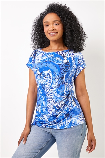 Petite Abstract Print Button Detail Top 19176609