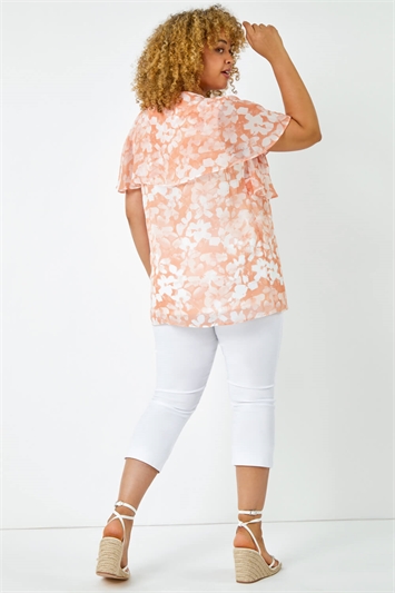 Curve Floral V-Neck Chiffon Overlay Top 20122322