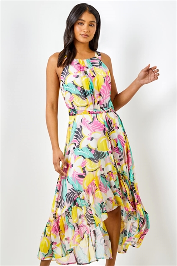 Tropical Print Halter Neck Chiffon Dress 14095572