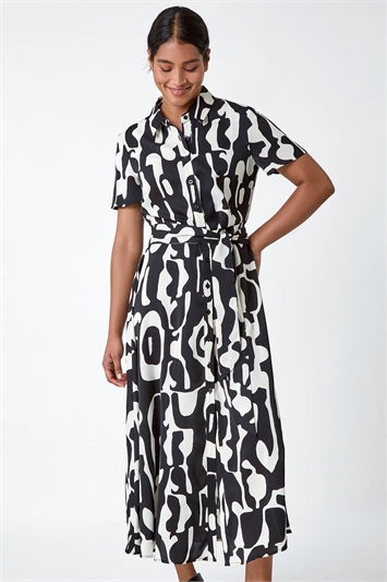 Abstract Print Fit & Flare Shirt Dress 14495408