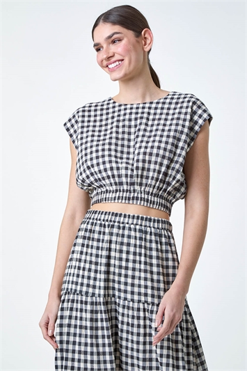 Gingham Check Print Textured Top