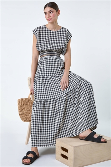 Gingham Check Tiered Maxi Skirt