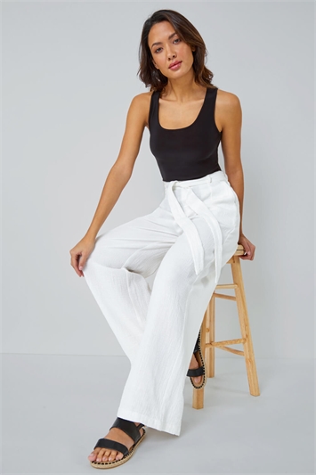 Textured Cotton Wide Leg Trousers