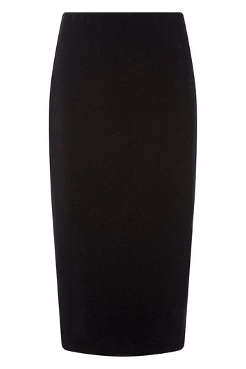 Black Panelled Flared Midi Stretch Skirt | Roman UK