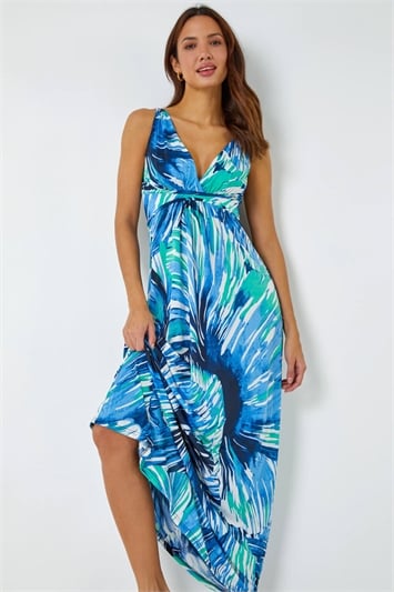Abstract Print Stretch Wrap Maxi Dress