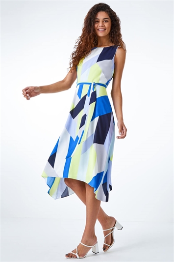 Geo Print Asymmetric Fit And Flare Dress