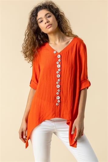 Red Asymmetric Abstract Button Detail Top, Image 1 of 4