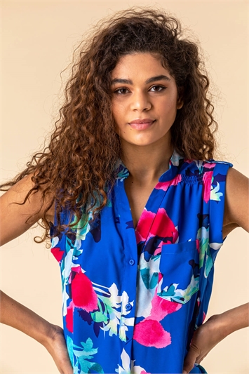 Royal Blue Floral Print Tunic Top, Image 4 of 5