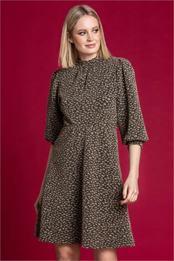 Metallic Shimmer Leopard Print Fit & Flare Dress