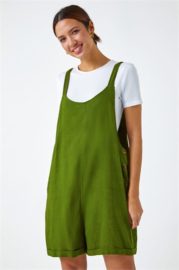 Green Shoulder Tie Cotton Playsuit