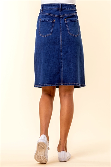 A Line Knee Length Denim Skirt in Indigo - Roman Originals UK