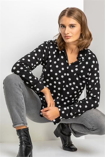 Spot Print Buttoned Shirt in Black - Roman Originals UK