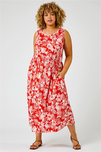Red Curve Tropical Floral Print Maxi Dress, Image 3 of 5